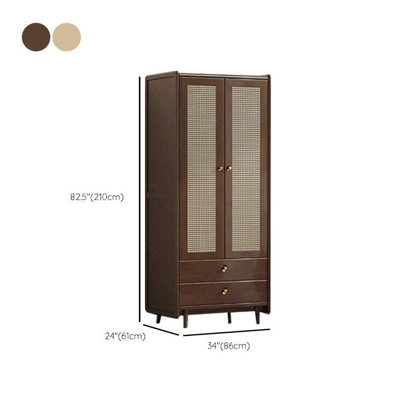 Rubberwood Solid Wood Frame Wardrobe Modern Rattan Hinged Doors with Legs