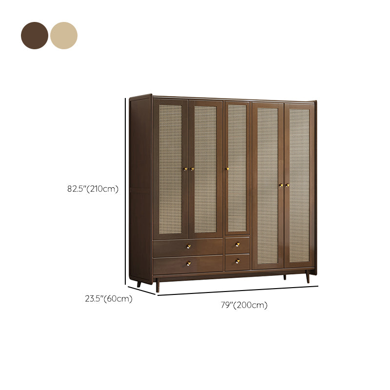 Rubberwood Solid Wood Frame Wardrobe Modern Rattan Hinged Doors with Legs