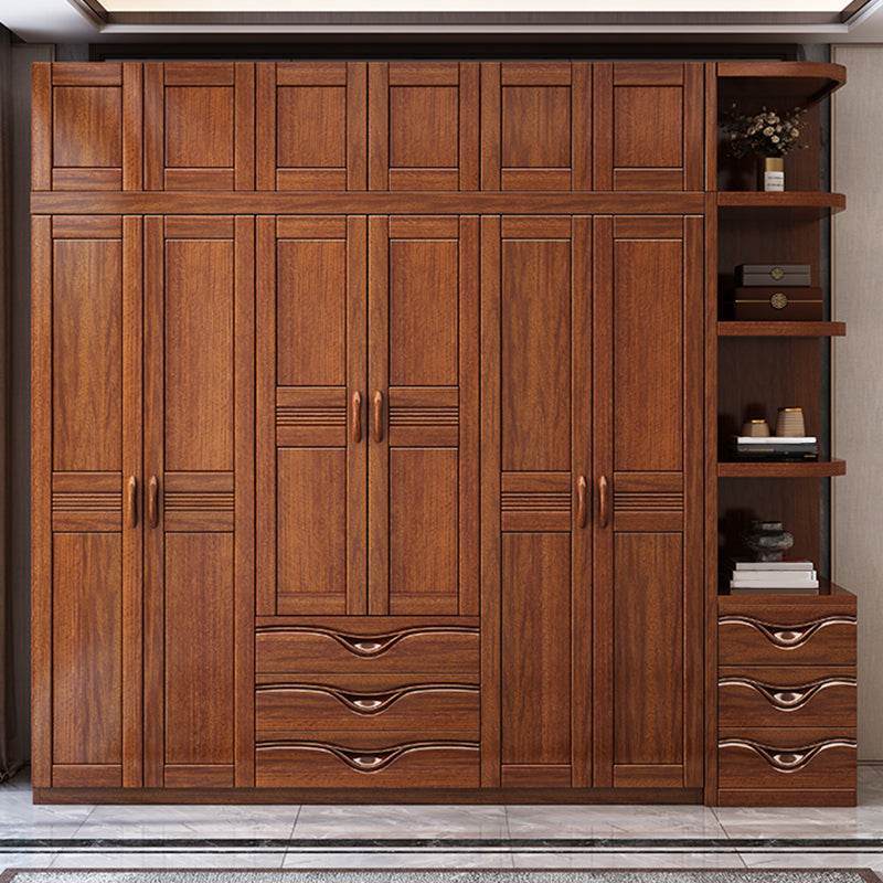 Traditional Walnut Solid Wood Wardrobe Freestanding Wardrobe Armoire with Drawers