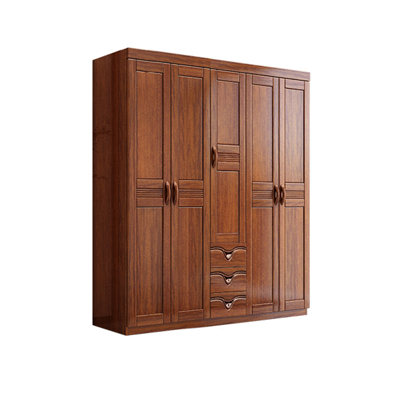Traditional Walnut Solid Wood Wardrobe Freestanding Wardrobe Armoire with Drawers