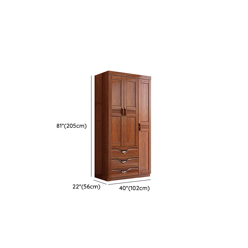 Traditional Walnut Solid Wood Wardrobe Freestanding Wardrobe Armoire with Drawers