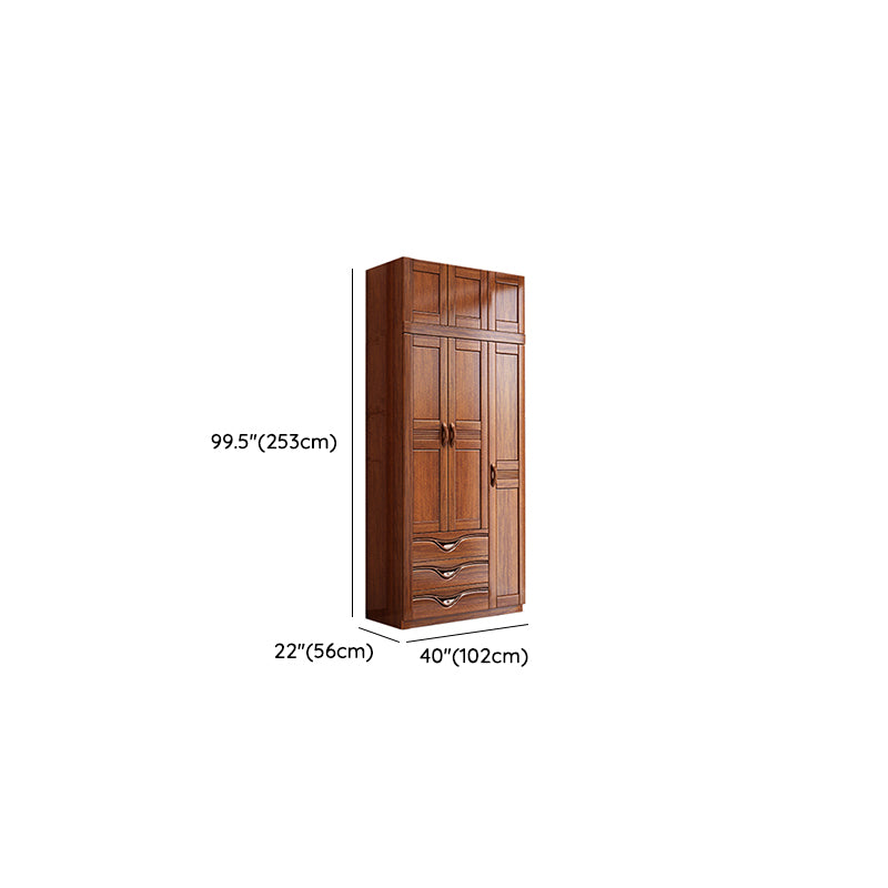 Traditional Walnut Solid Wood Wardrobe Freestanding Wardrobe Armoire with Drawers