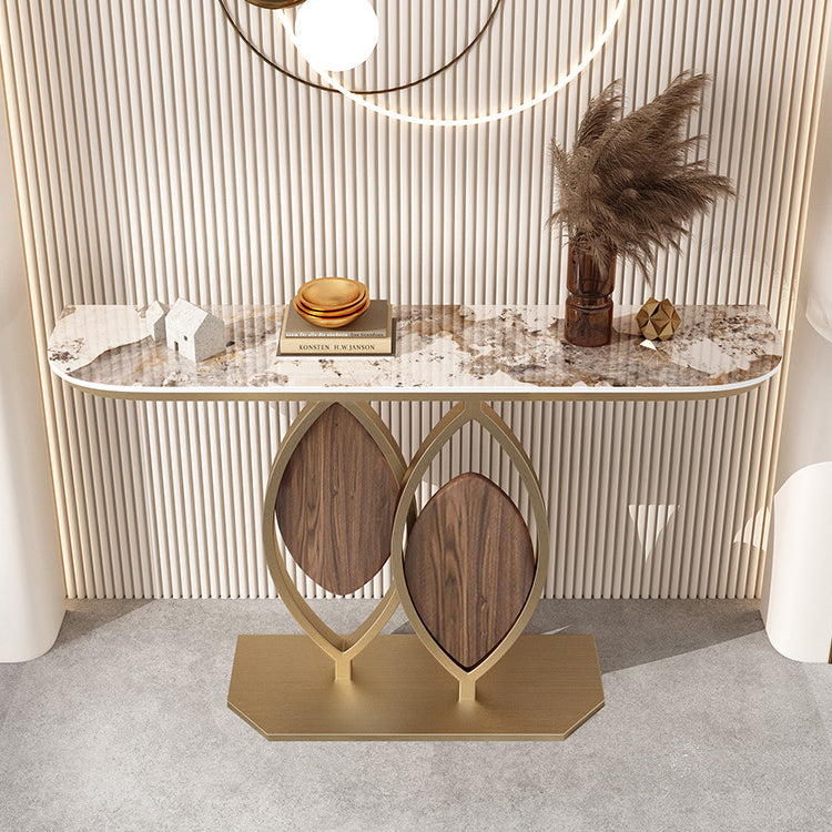 Half Moon Console Accent Table Antique Finish Sofa Console Table in Stone