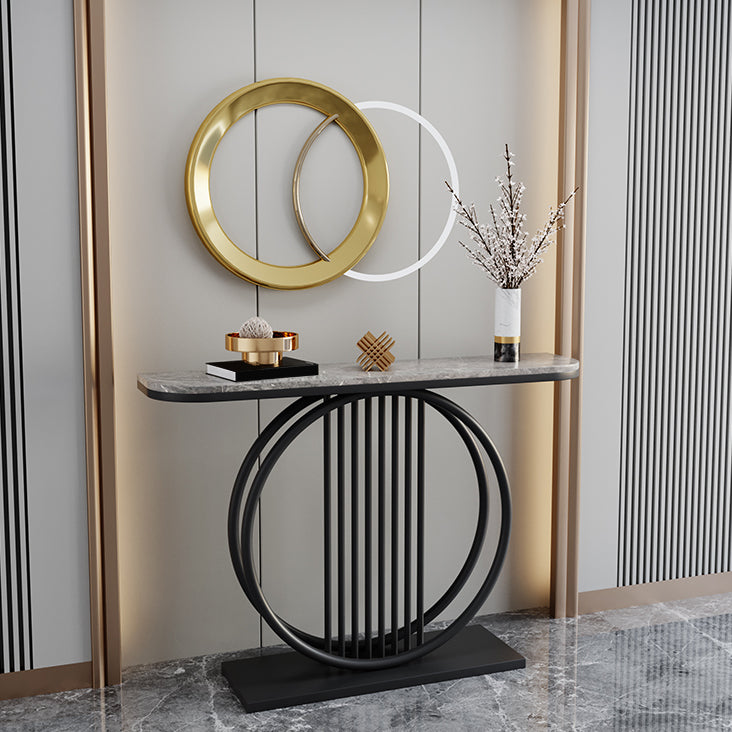 Half Moon Console Accent Table Antique Finish Console Sofa Table in Stone