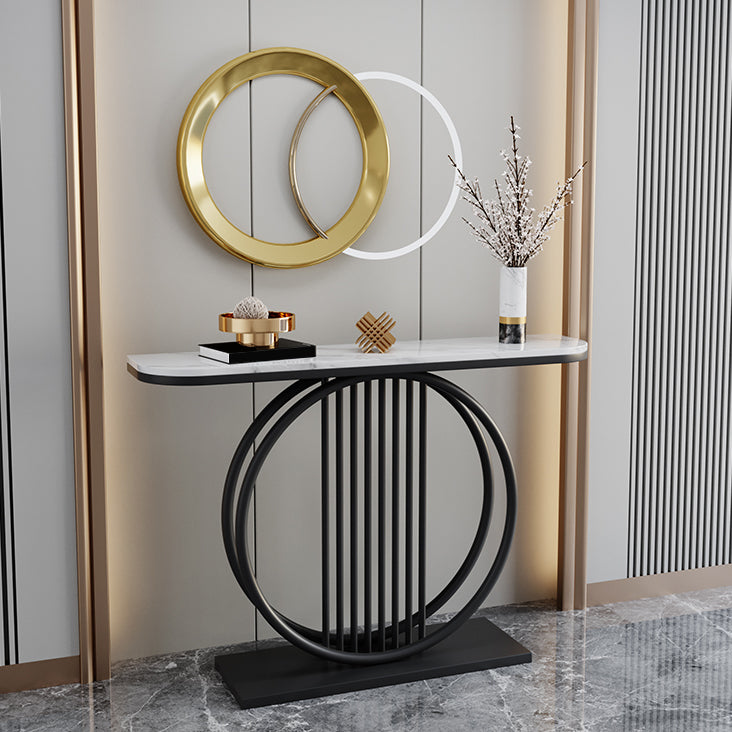 Half Moon Console Accent Table Antique Finish Console Sofa Table in Stone