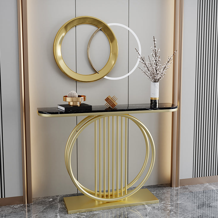 Half Moon Console Accent Table Antique Finish Console Sofa Table in Stone