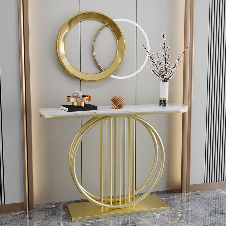 Half Moon Console Accent Table Antique Finish Console Sofa Table in Stone