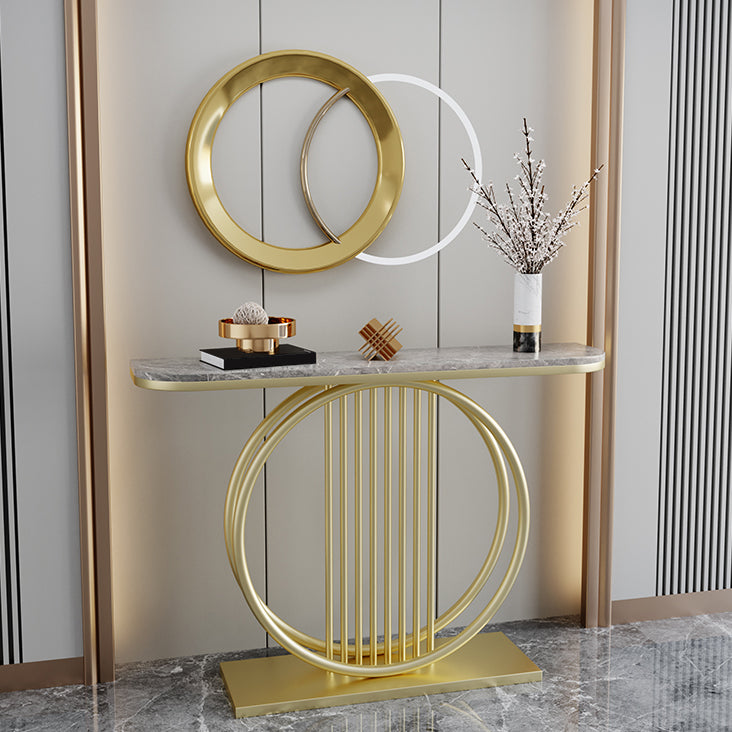Half Moon Console Accent Table Antique Finish Console Sofa Table in Stone