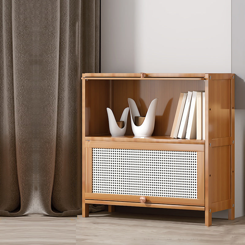 Bamboo Bookcase Standard Contemporary Closed Back Bookshelf with Cabinets
