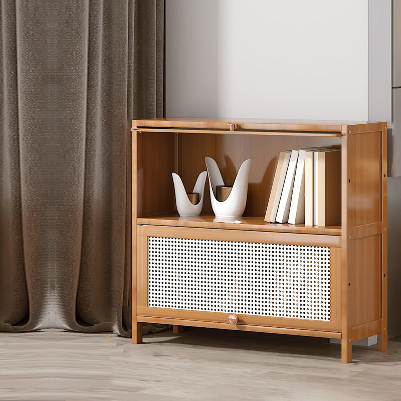 Bamboo Bookcase Standard Contemporary Closed Back Bookshelf with Cabinets