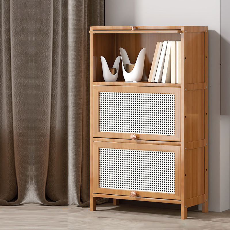Bamboo Bookcase Standard Contemporary Closed Back Bookshelf with Cabinets