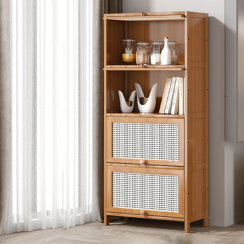 Bamboo Bookcase Standard Contemporary Closed Back Bookshelf with Cabinets