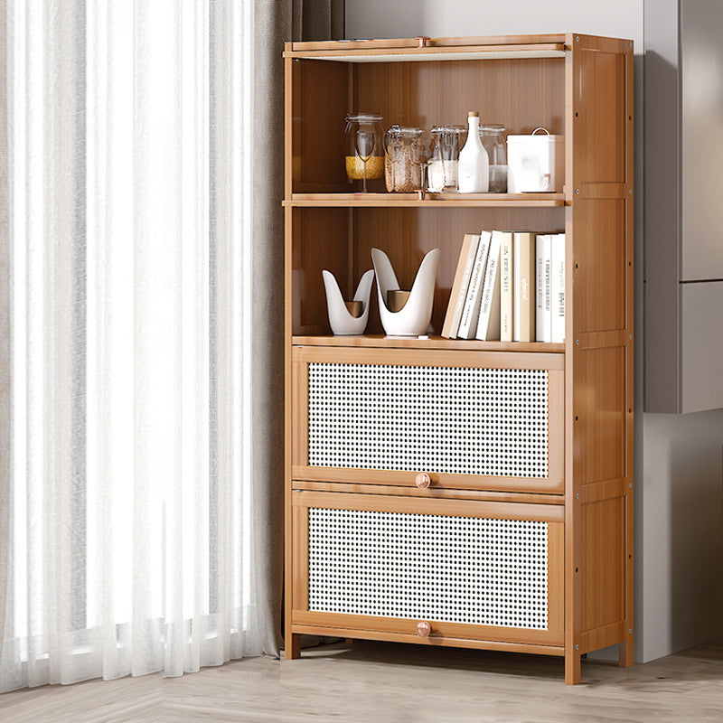 Bamboo Bookcase Standard Contemporary Closed Back Bookshelf with Cabinets