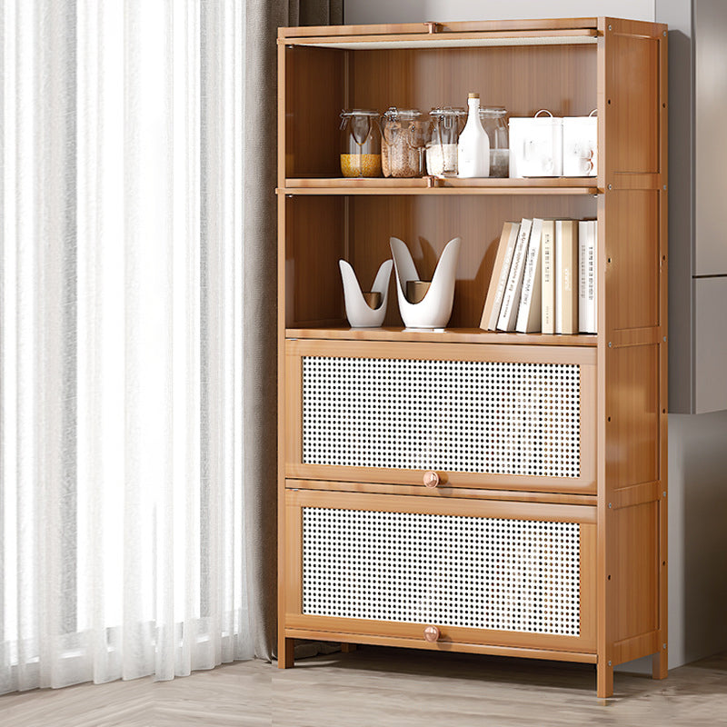 Bamboo Bookcase Standard Contemporary Closed Back Bookshelf with Cabinets