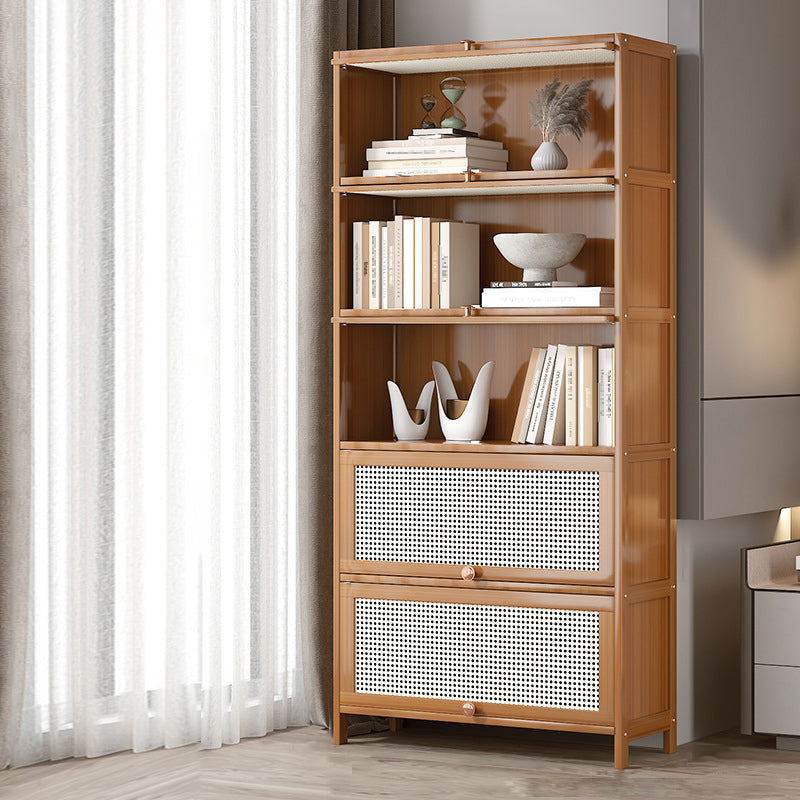 Bamboo Bookcase Standard Contemporary Closed Back Bookshelf with Cabinets