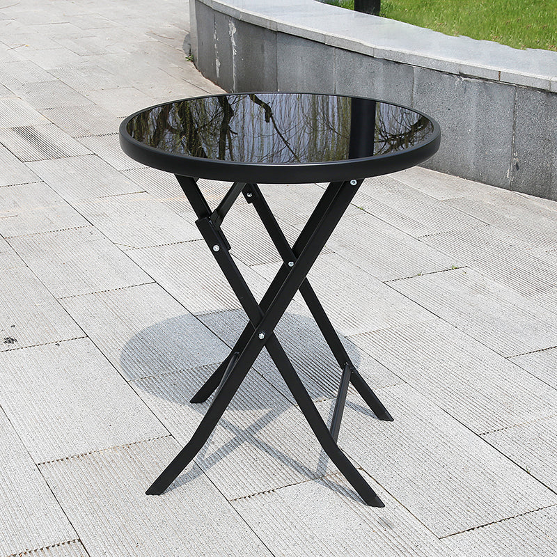 Industrial Dining Table Glass Clear Rust Resistant Patio Table