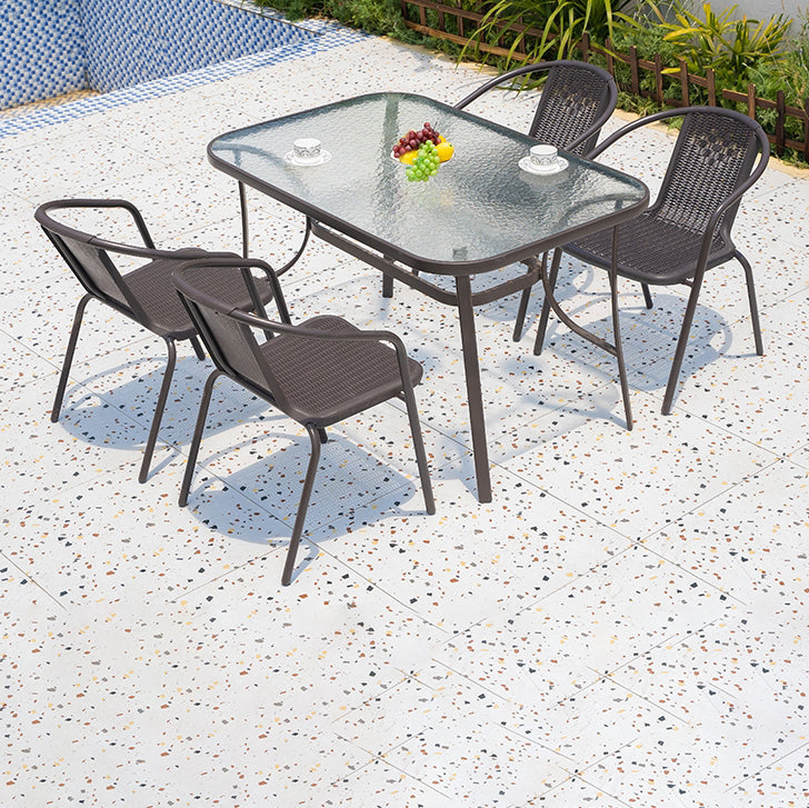 Industrial Dining Table Glass Clear Rust Resistant Patio Table