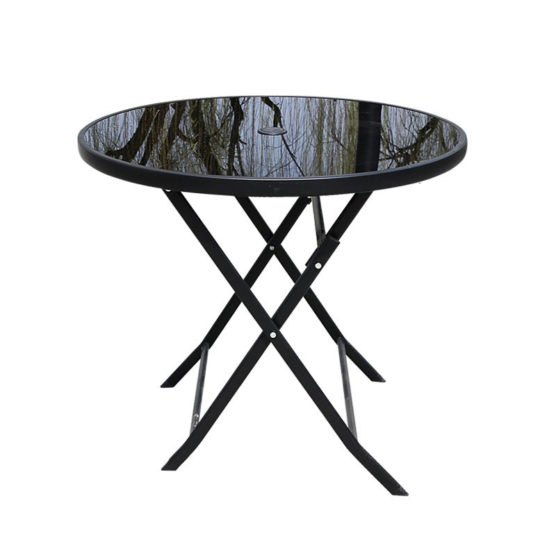 Industrial Dining Table Glass Clear Rust Resistant Patio Table