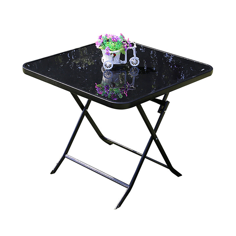 Industrial Dining Table Glass Clear Rust Resistant Patio Table
