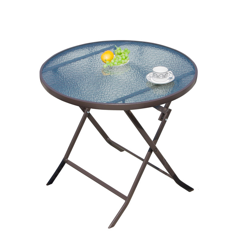 Industrial Dining Table Glass Clear Rust Resistant Patio Table