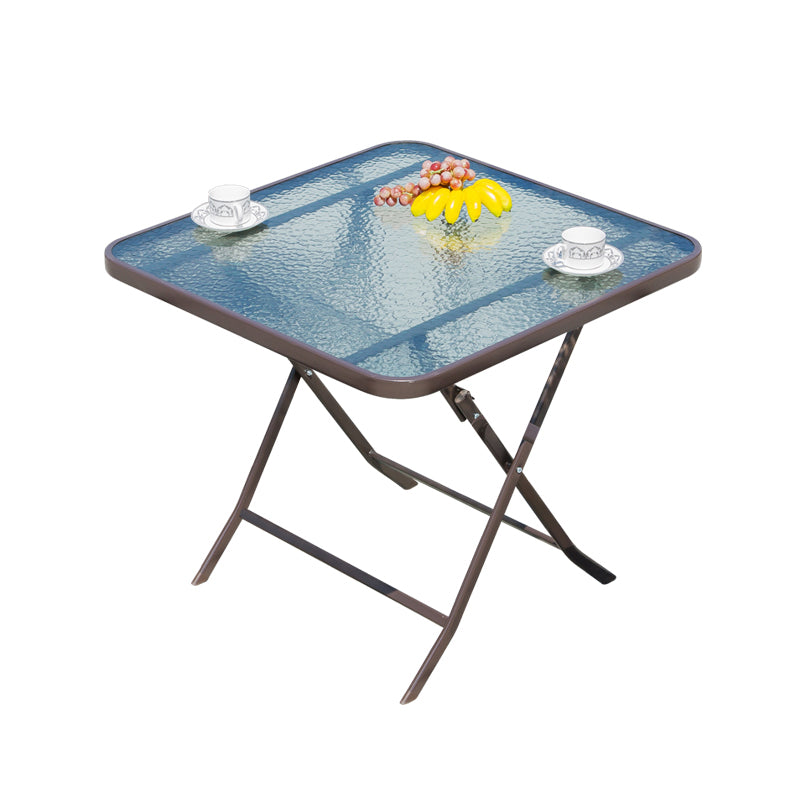 Industrial Dining Table Glass Clear Rust Resistant Patio Table