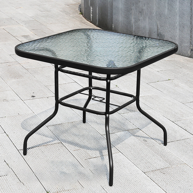 Industrial Dining Table Glass Clear Rust Resistant Patio Table