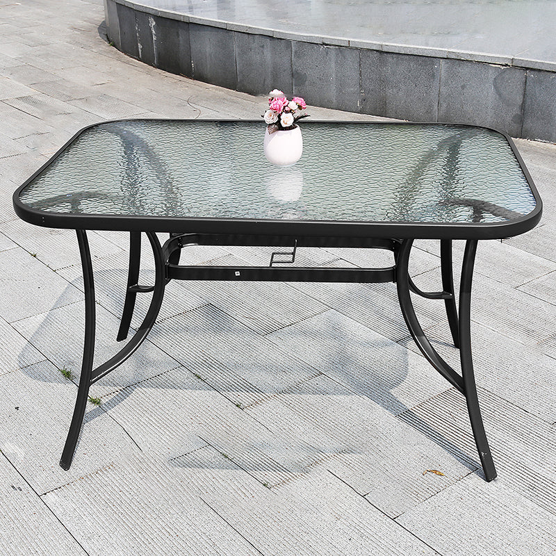 Industrial Dining Table Glass Clear Rust Resistant Patio Table