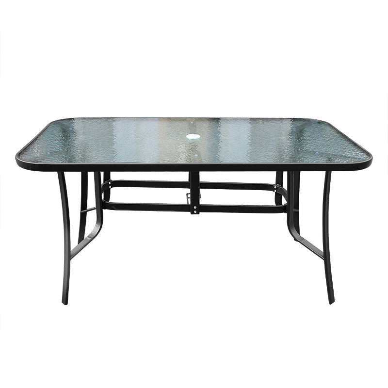 Industrial Dining Table Glass Clear Rust Resistant Patio Table