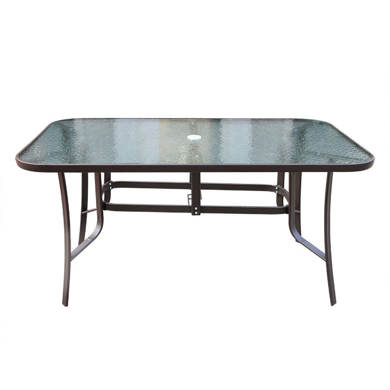 Industrial Dining Table Glass Clear Rust Resistant Patio Table