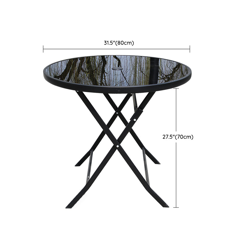 Industrial Dining Table Glass Clear Rust Resistant Patio Table