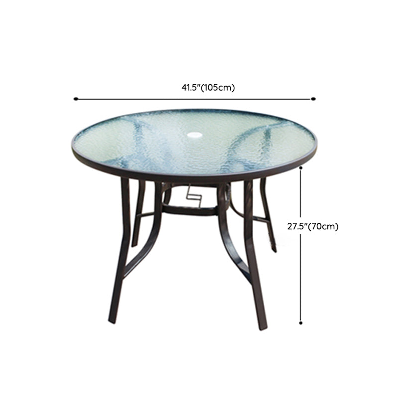 Industrial Dining Table Glass Clear Rust Resistant Patio Table