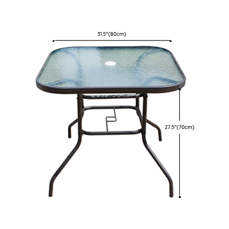 Industrial Dining Table Glass Clear Rust Resistant Patio Table