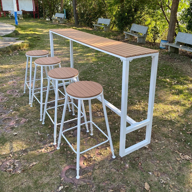 Industrial Water Resistant Bar Table Rectangle Brown Wood Patio Table