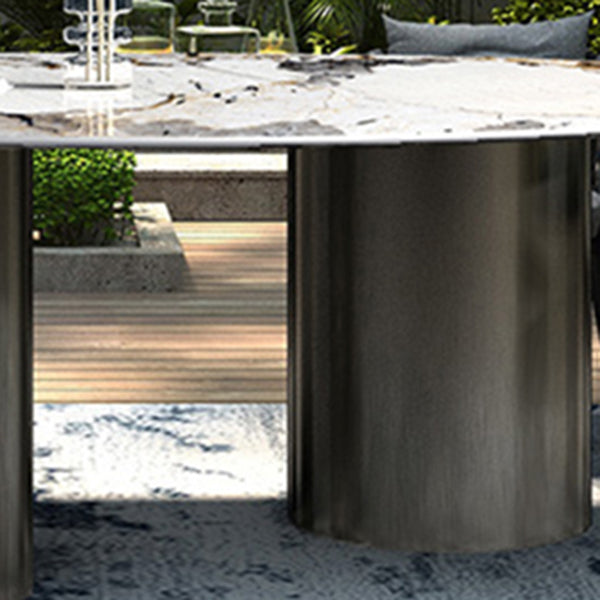 Boho Oval Dining Table Set 1/4/7 Pcs Stone and Metal Patio Dining Table with Chairs