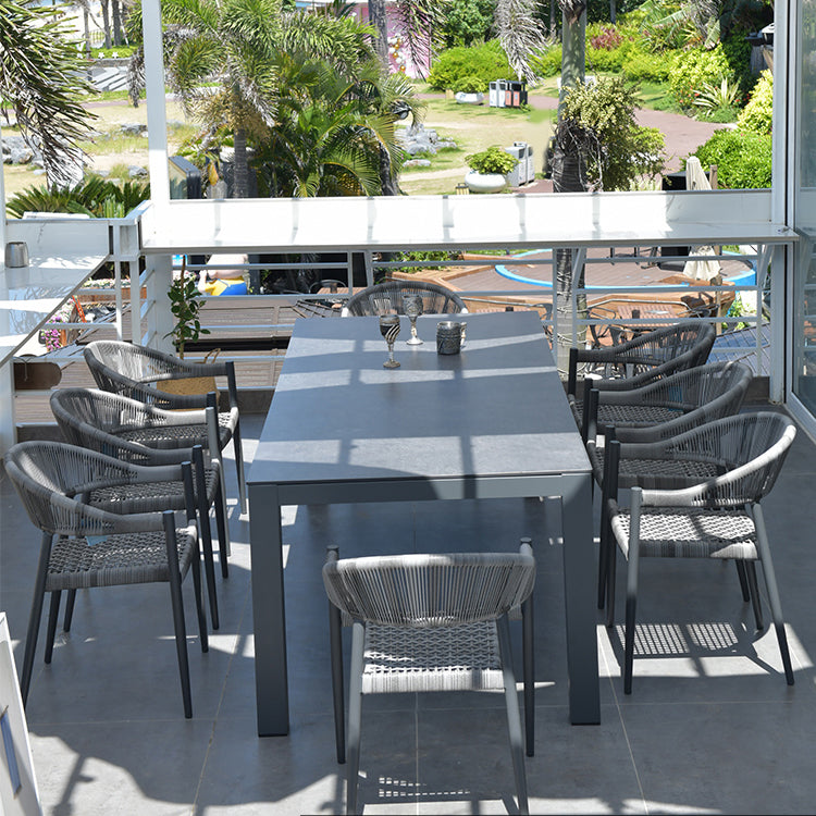 Boho Stone Top Dining Set 1/2/5 Pcs Metal Table with Chairs for Outdoor