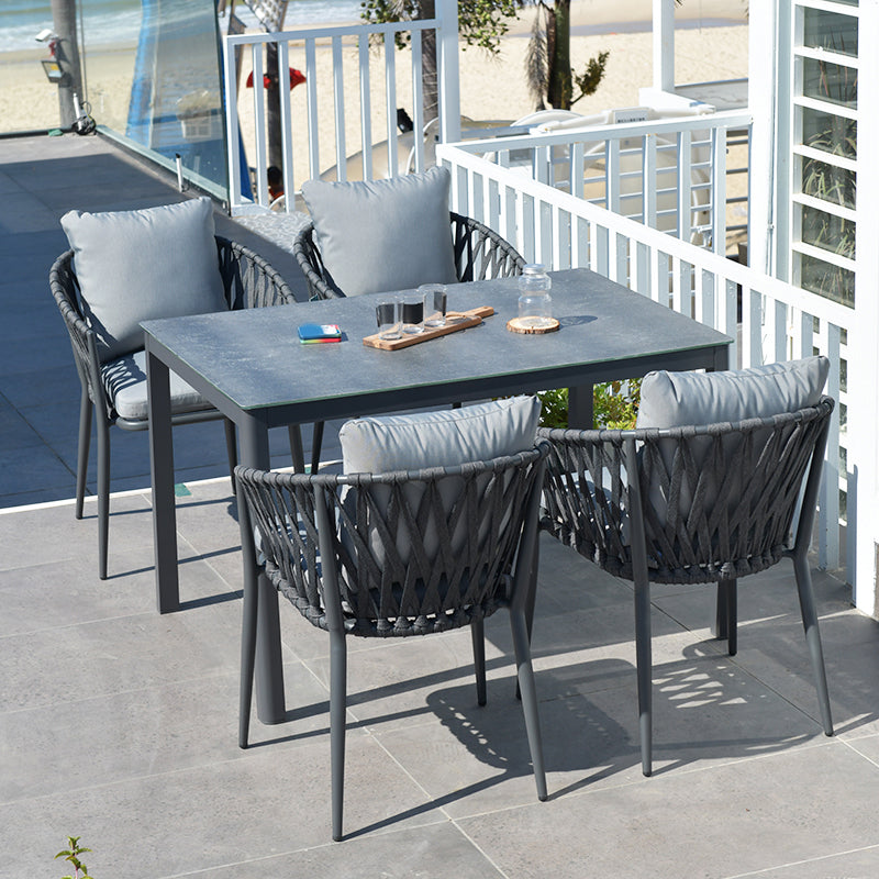 Boho Stone Top Dining Set 1/2/5 Pcs Metal Table with Chairs for Outdoor