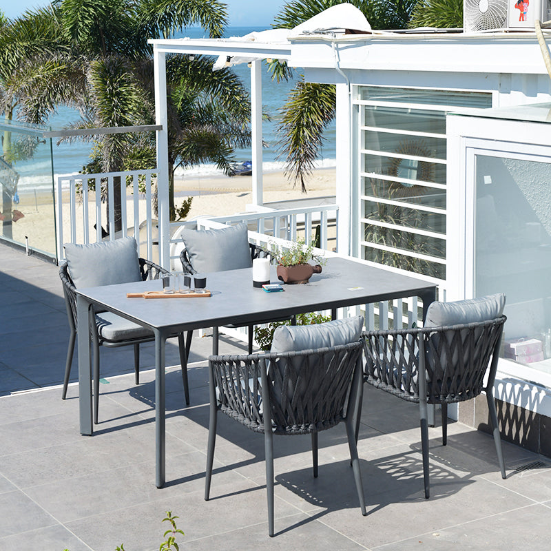 Boho Stone Top Dining Set 1/2/5 Pcs Metal Table with Chairs for Outdoor