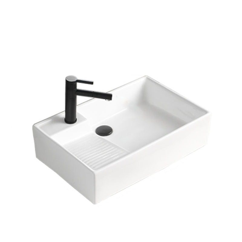 Classic Bathroom Sink Rectangular White Trough Sink with Pop-Up Drain