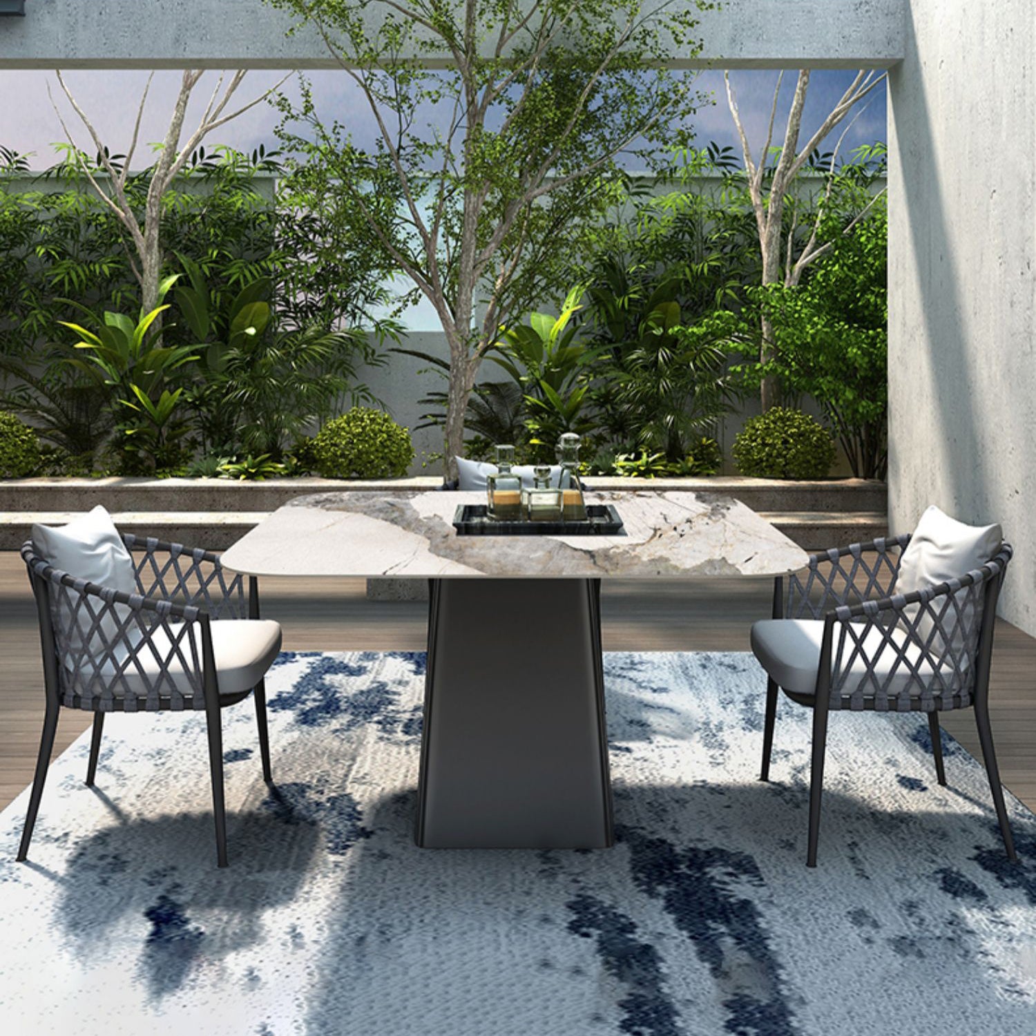 Stone Top Patio Dining Table Set 1/4/5 Pcs Square Patio Dining Table