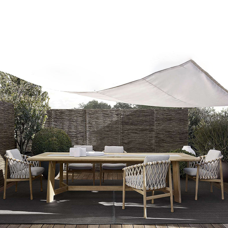 Solid Wood Patio Dining Set 1/4/7 Pcs Boho Removable Cushion Cover Chairs