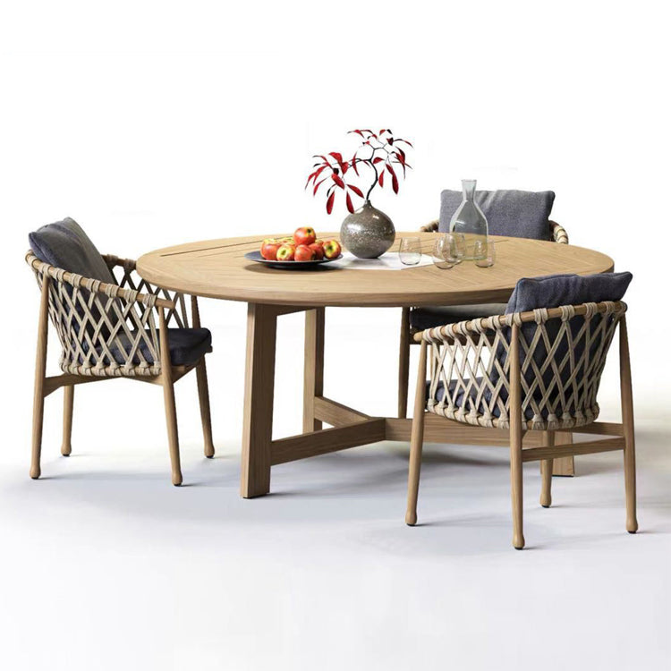 Solid Wood Patio Dining Set 1/4/7 Pcs Boho Removable Cushion Cover Chairs