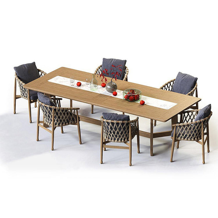 Solid Wood Patio Dining Set 1/4/7 Pcs Boho Removable Cushion Cover Chairs