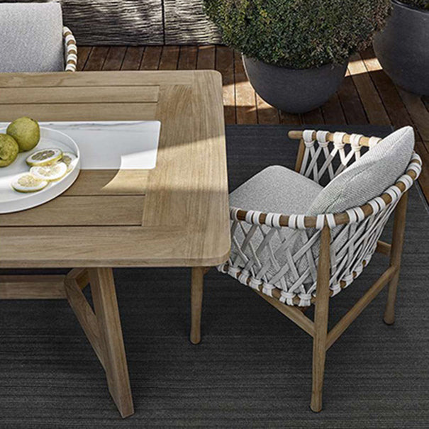 Solid Wood Patio Dining Set 1/4/7 Pcs Boho Removable Cushion Cover Chairs