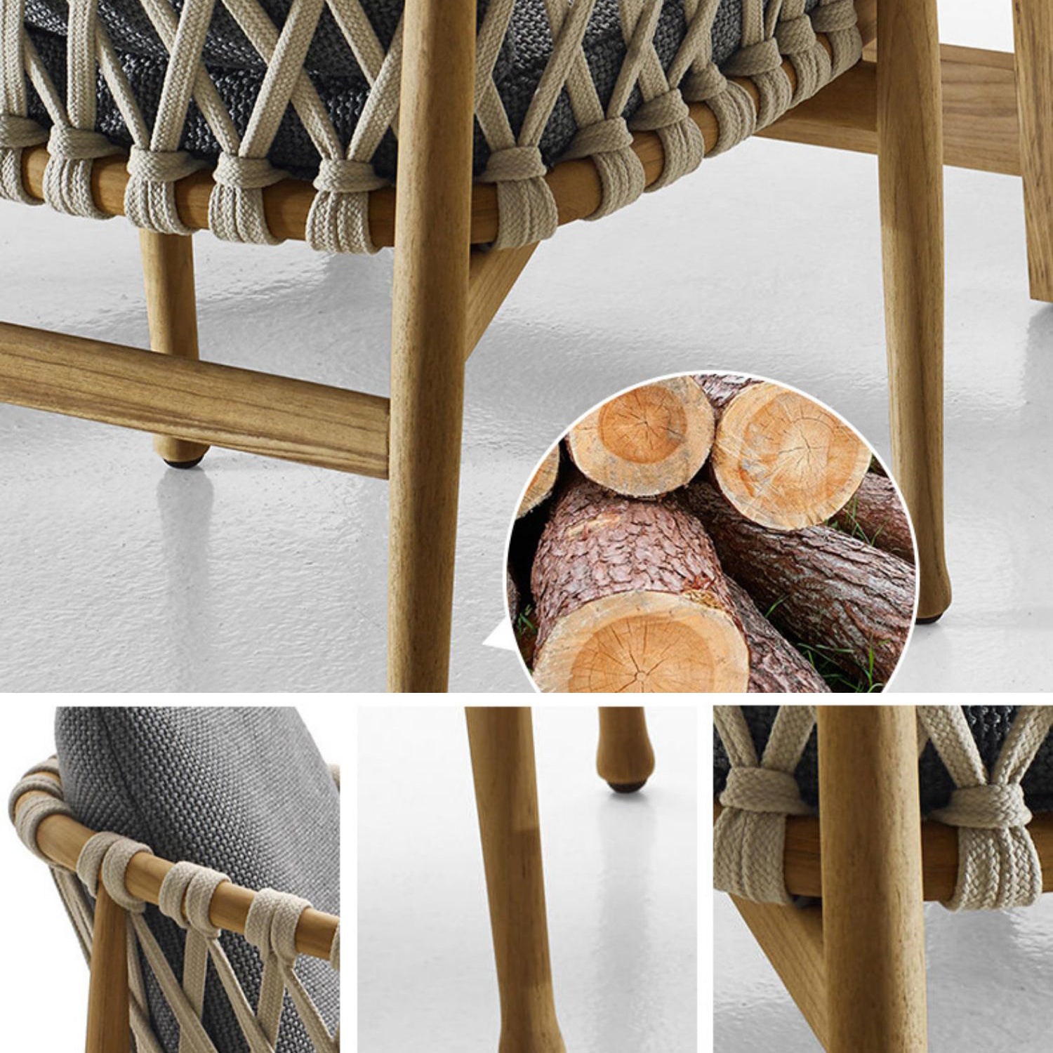 Solid Wood Patio Dining Set 1/4/7 Pcs Boho Removable Cushion Cover Chairs