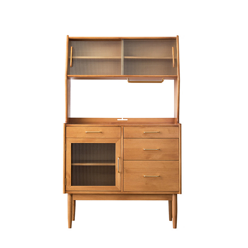 Contemporary China Cabinet Wooden Glass Doors Dining Hutch with Drawers
