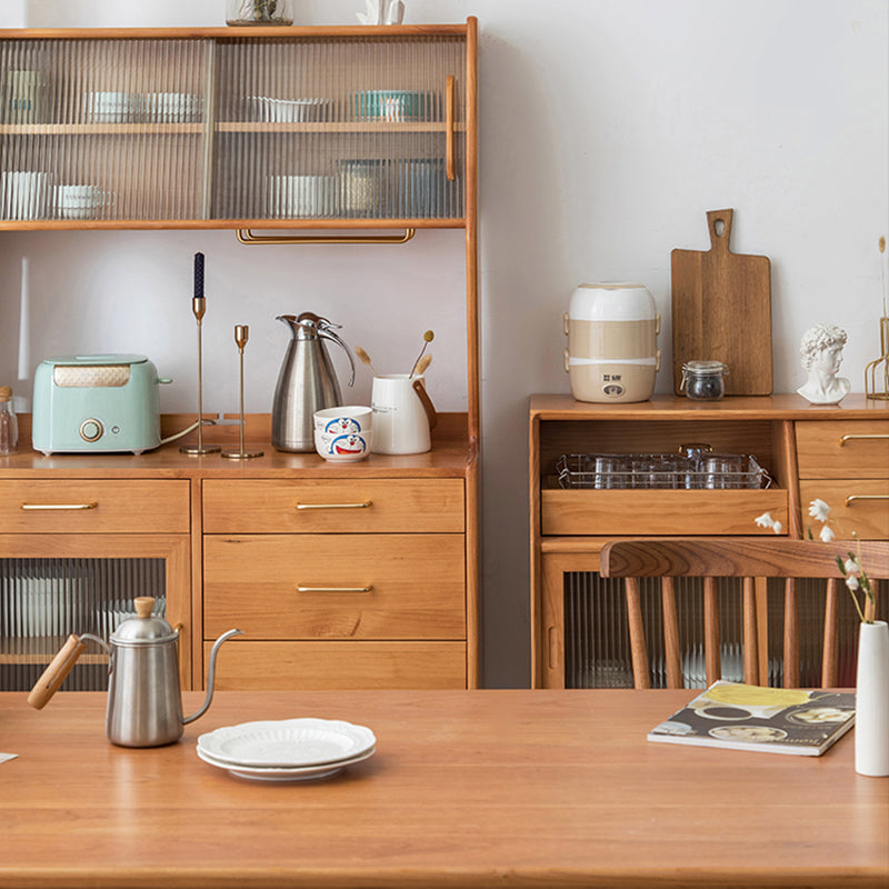 Contemporary China Cabinet Wooden Glass Doors Dining Hutch with Drawers