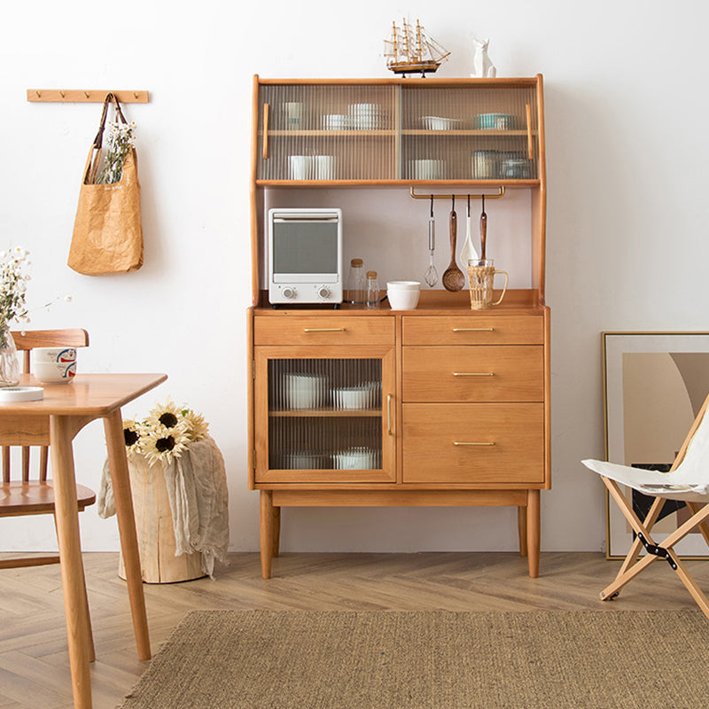 Contemporary China Cabinet Wooden Glass Doors Dining Hutch with Drawers