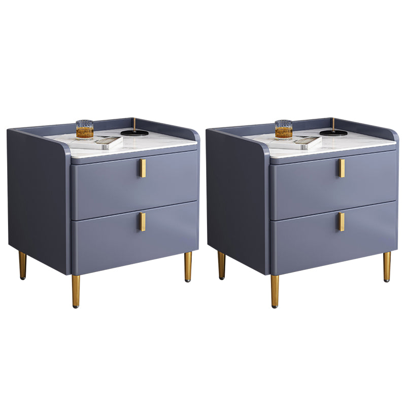 2 Drawer Contemporary Accent Table Nightstand Antique Finish Bed Nightstand with Legs