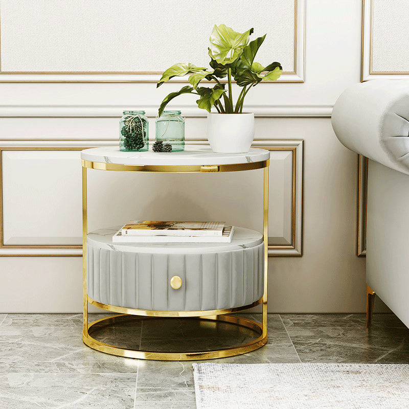 Stone Accent Table Nightstand Open Storage Bedside Cabinet for Bedroom