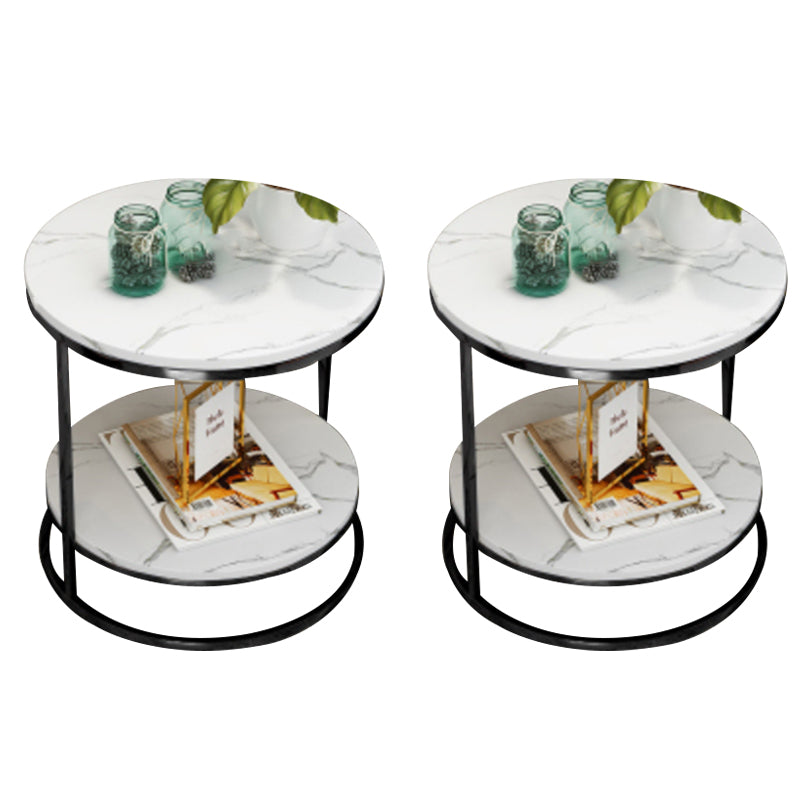 Stone Accent Table Nightstand Open Storage Bedside Cabinet for Bedroom